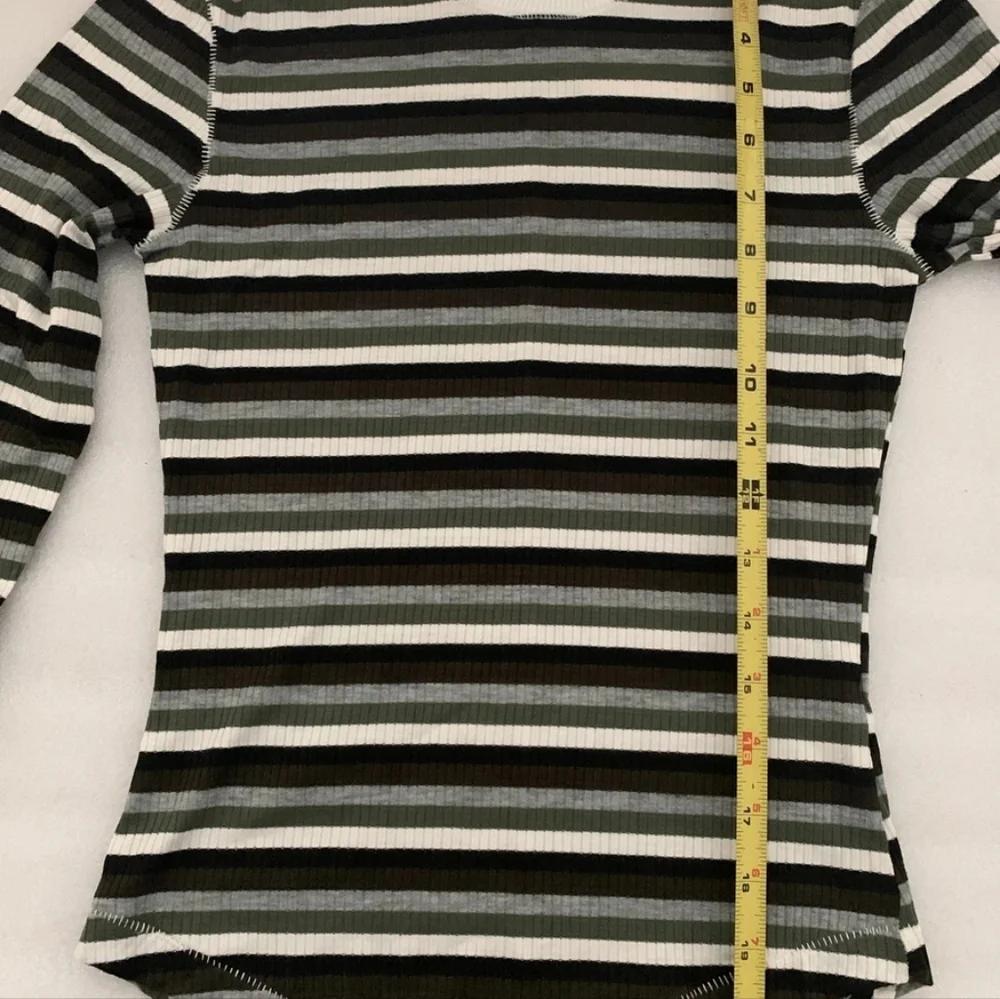 NWT Free People Good on You Army Green Stripe Round Hem Ribbed Tee Top